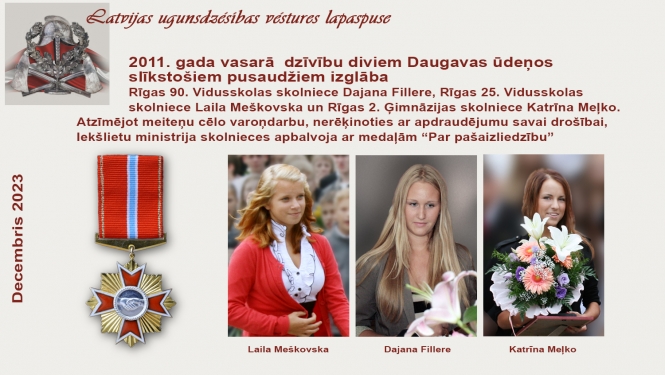 Apbalvojuma medaļa "Par pašaizliedzību" un triju meiteņu fotoattēli