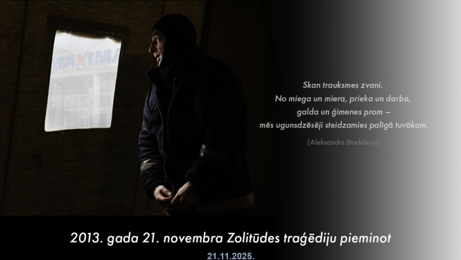 Attēlā ugunsdzēsējs darba apģērbā pie telts loga noraugās uz sagrauto Maxima veikalu