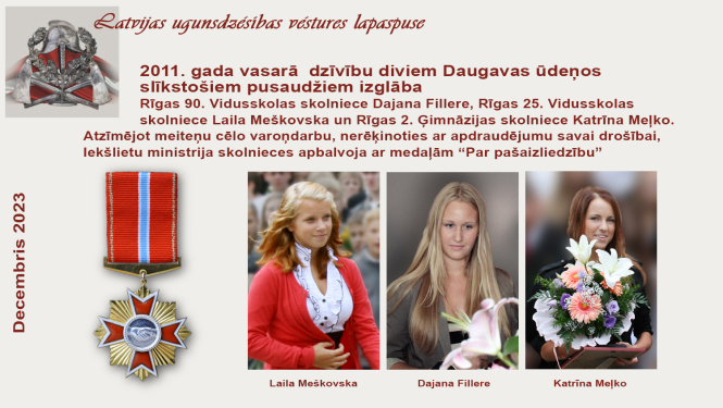 Apbalvojuma medaļa "Par pašaizliedzību" un triju meiteņu fotoattēli