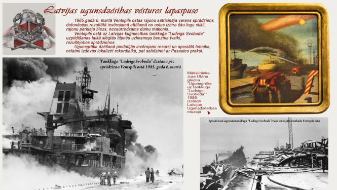 Fotokolāža  ugunsgrēka dzēšana uz tankkuģa