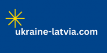 Baneris zilā krāsā ar uzrakstu ukraine-latvia.com